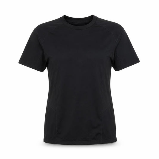 Front view of Optivent women’s black basic t-shirt, size M