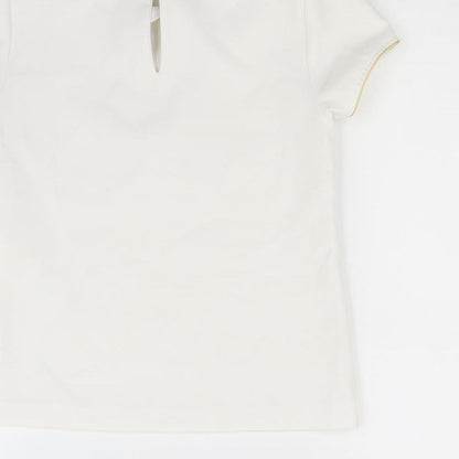 Brand and care label for Patachou girls’ white basic blouse, size 8, years