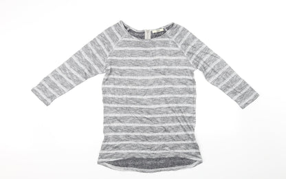 Additional front view of Oasis women’s grey striped basic t-shirt, size S