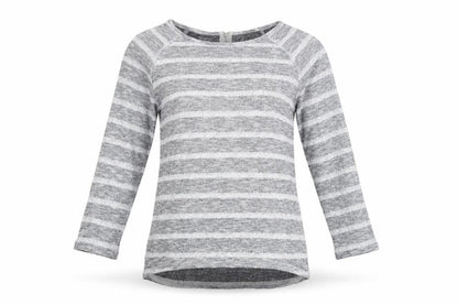 Front view of Oasis women’s grey striped basic t-shirt, size S