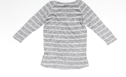 Back view of Oasis women’s grey striped basic t-shirt, size S