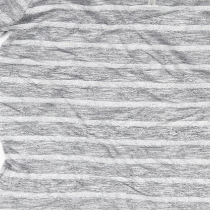 Brand and care label for Oasis women’s grey striped basic t-shirt, size S