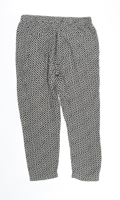 Back view of Debenhams women’s black geometric trousers, size UK 12, 27-inch leg