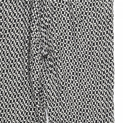 Brand and care label for Debenhams women’s black geometric trousers, size UK 12, 27-inch leg