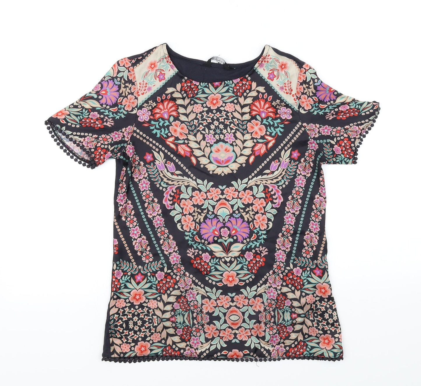 Preworn Womens Black Floral  Basic T-Shirt Size 6