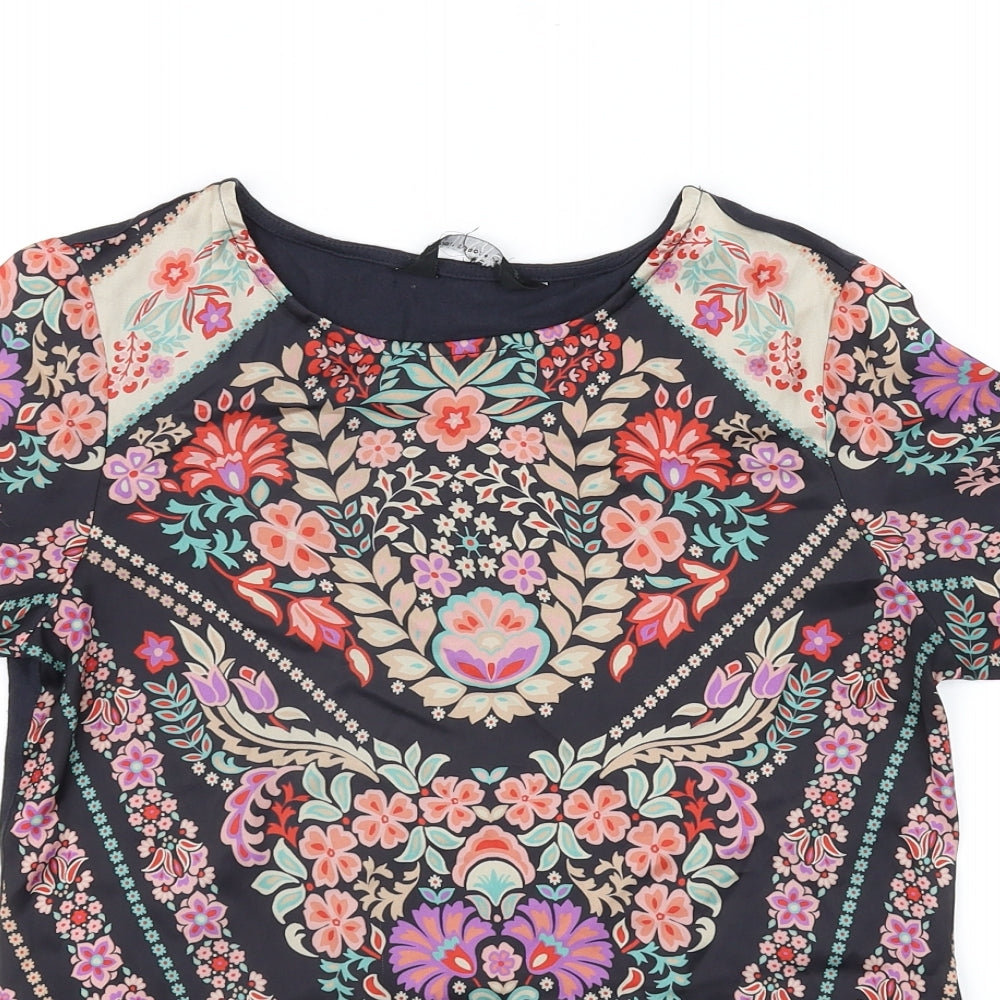Preworn Womens Black Floral  Basic T-Shirt Size 6