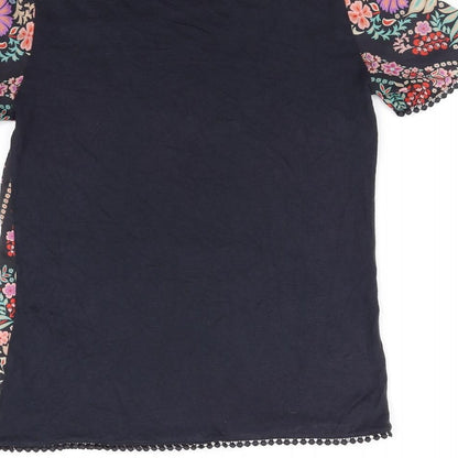 Brand and care label for Preworn women’s black floral basic t-shirt, size UK 6