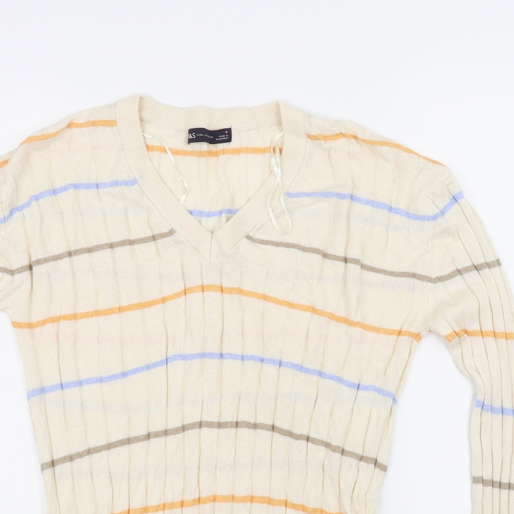 m&S Womens Beige Striped  Pullover Jumper Size S