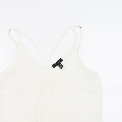 Close-up detail of New Look women’s white basic blouse, size UK 10