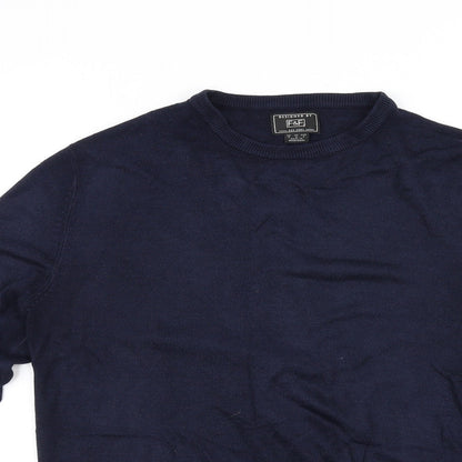 Close-up detail of F&F men’s blue jumper, size S