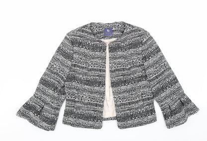 Additional front view of Tu women’s black striped jacket, size UK 10