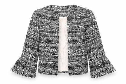 Front view of Tu women’s black striped jacket, size UK 10