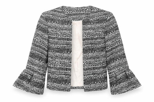 Front view of Tu women’s black striped jacket, size UK 10