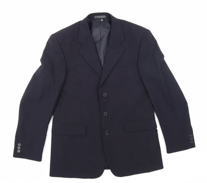 Front view of BHS men’s blue rayon jacket suit jacket, size 40