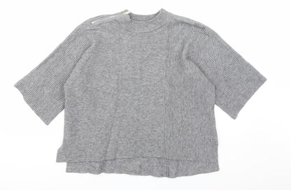 Additional front view of River Island women’s grey striped knit jumper, size S