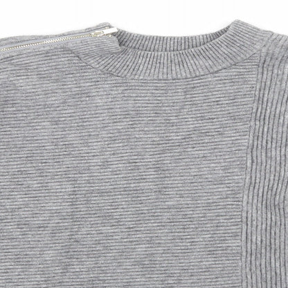 Close-up detail of River Island women’s grey striped knit jumper, size S
