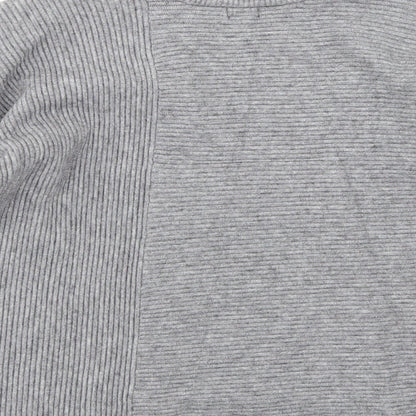 Brand and care label for River Island women’s grey striped knit jumper, size S