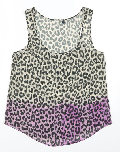 Additional front view of Preworn women’s pink animal print basic tank, size UK 10