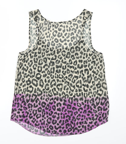 Back view of Preworn women’s pink animal print basic tank, size UK 10