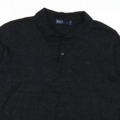 Close-up detail of Easy men’s black jumper, size M