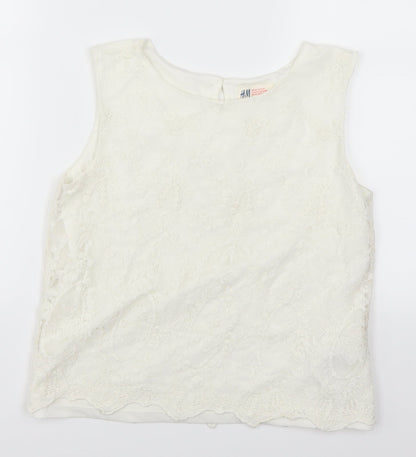 Additional front view of H&M girls’ white lace basic tank, size 14, years