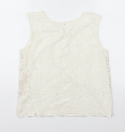 Back view of H&M girls’ white lace basic tank, size 14, years
