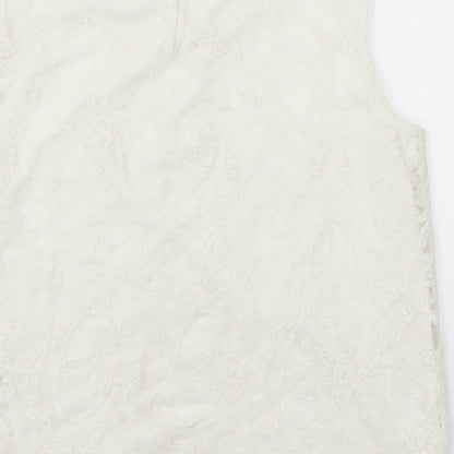 Brand and care label for H&M girls’ white lace basic tank, size 14, years