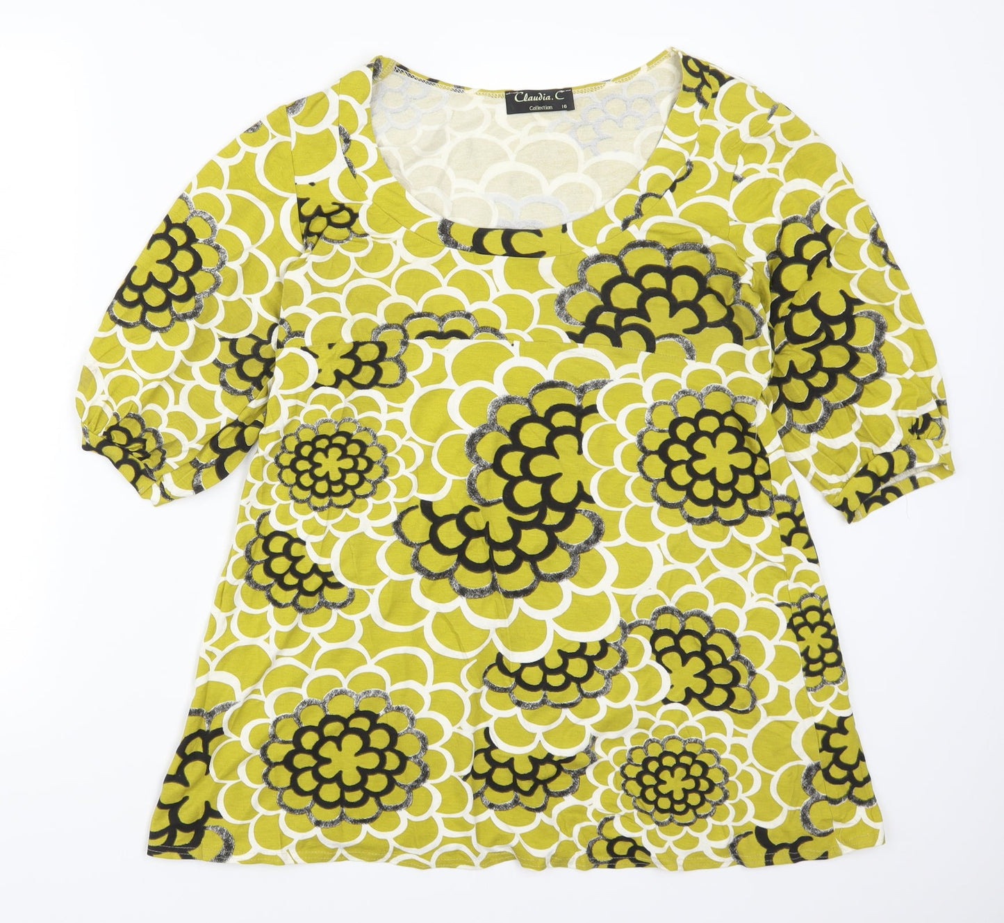 Claudia C Womens Green Floral  Basic T-Shirt Size 16