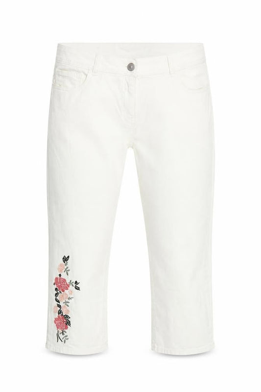 Preworn Womens White Floral Denim Cropped Jeans Size 36 in L20 in