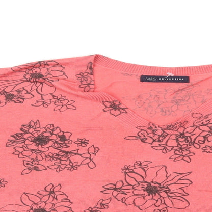 Close-up detail of Marks & Spencer women’s pink floral knit jumper, size L