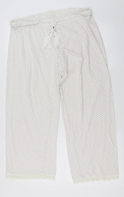 Additional front view of Secret Obsessions women’s ivory polka dot trousers, size L, 22-inch leg