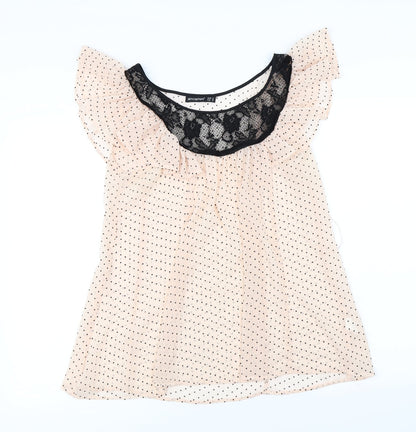 Additional front view of Atmosphere women’s pink polka dot basic blouse, size UK 10