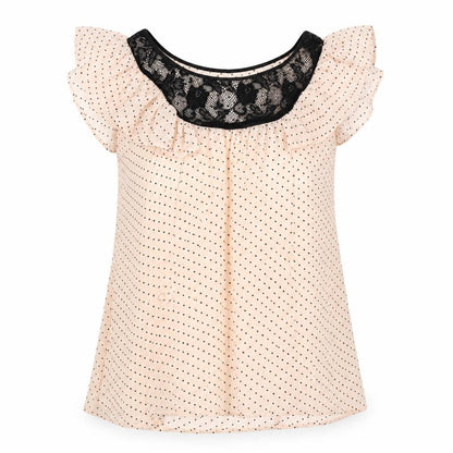 Front view of Atmosphere women’s pink polka dot basic blouse, size UK 10
