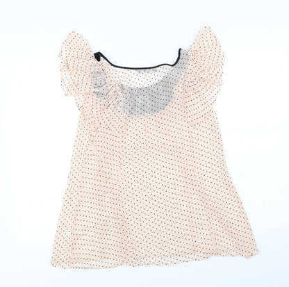 Back view of Atmosphere women’s pink polka dot basic blouse, size UK 10