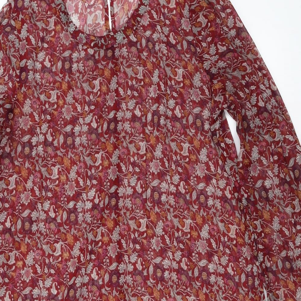 Peacocks  Womens Red Floral  Basic Blouse Size 14