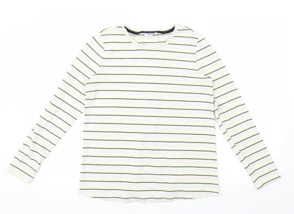 Additional front view of Nocozo women’s green striped knit jumper, size UK 10