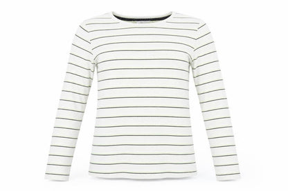 Front view of Nocozo women’s green striped knit jumper, size UK 10
