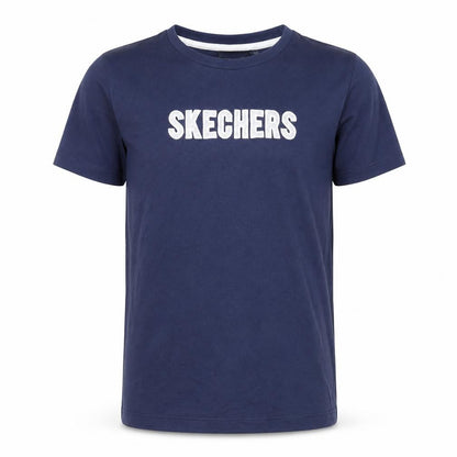 Front view of Skechers boys’ blue basic t-shirt, size 10-11, years