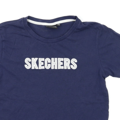 Close-up detail of Skechers boys’ blue basic t-shirt, size 10-11, years