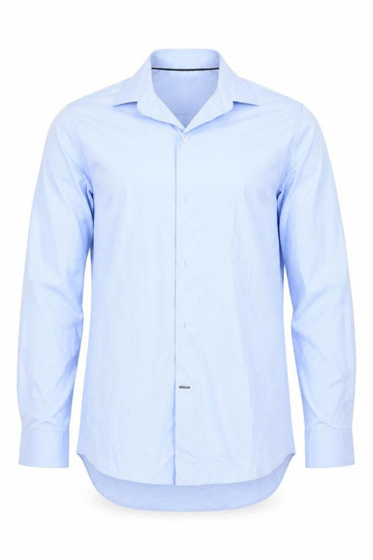 Front view of Burton men’s blue canvas button-up, size 15.5