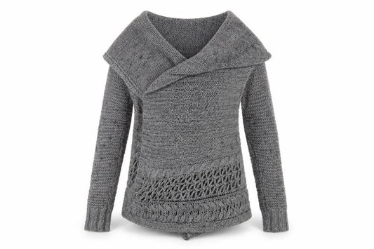 Front view of Marks & Spencer women’s grey cardigan jumper, size S