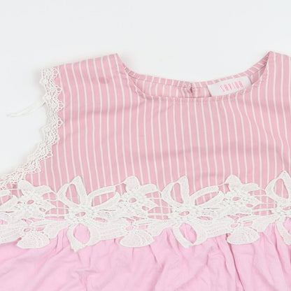 Close-up detail of Savida women’s pink striped basic blouse, size S
