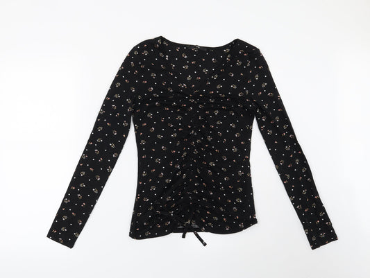 George Womens Black Floral  Basic Blouse Size 10
