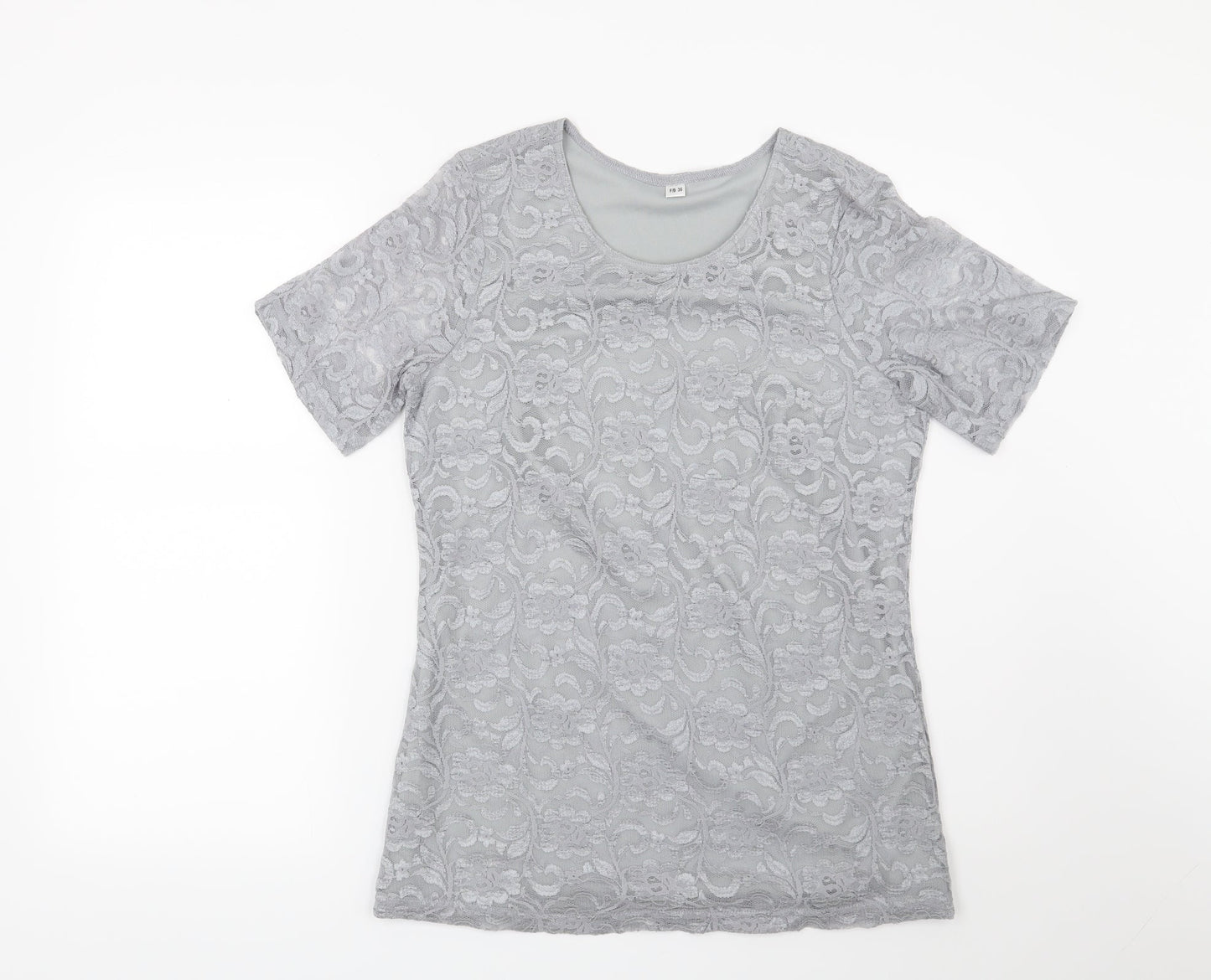 Preworn Womens Grey Floral  Basic Blouse Size 8