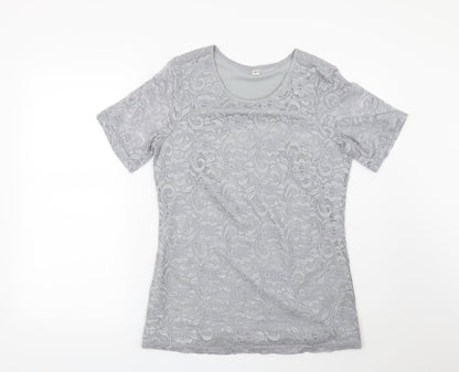 Additional front view of Preworn women’s grey floral basic blouse, size UK 8
