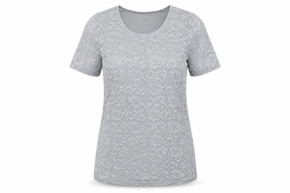 Front view of Preworn women’s grey floral basic blouse, size UK 8