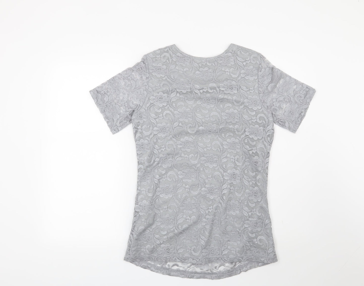 Preworn Womens Grey Floral  Basic Blouse Size 8