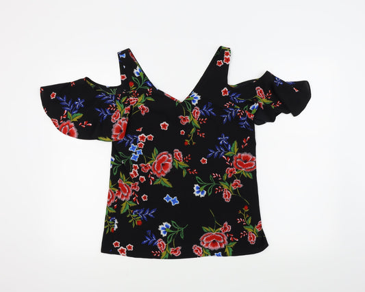 Peacocks Womens Black Floral  Basic Blouse Size 8
