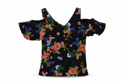 Front view of Peacocks women’s black floral basic blouse, size UK 8