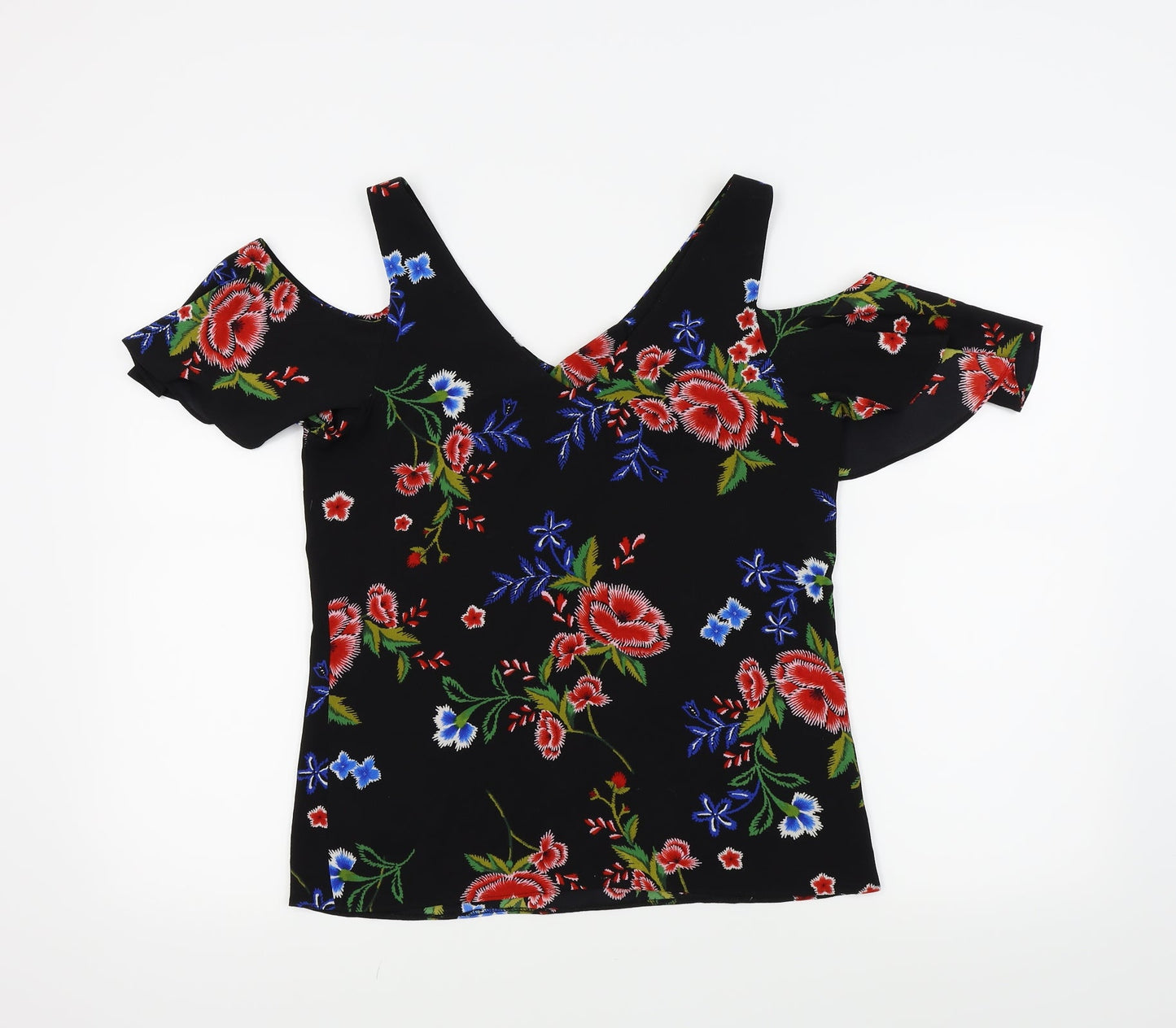 Peacocks Womens Black Floral  Basic Blouse Size 8